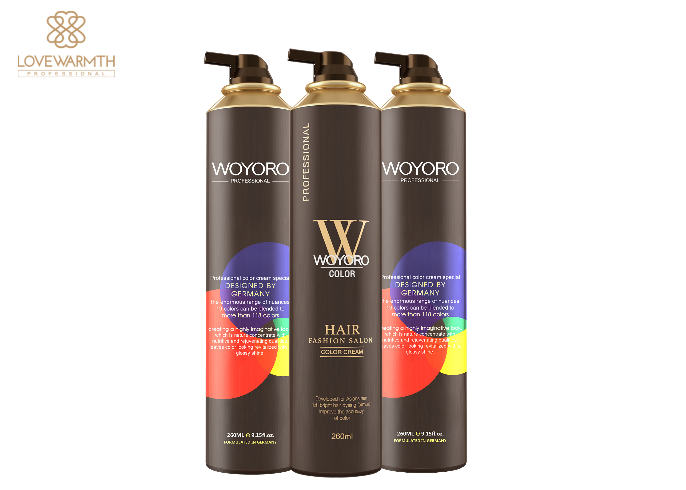 Tanque de gás 260ML livre da amônia profissional do creme da cor do cabelo de Woyoro para o salão de beleza